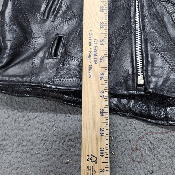 Diamond Plate Jacket Mens XL Black Buffalo Leather Motorcycle Biker Zip Lined - Picture 11 of 12